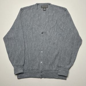 David Taylor Gray Cardigan Sweater V-Neck Made In USA Grandpa Dad Style So Large